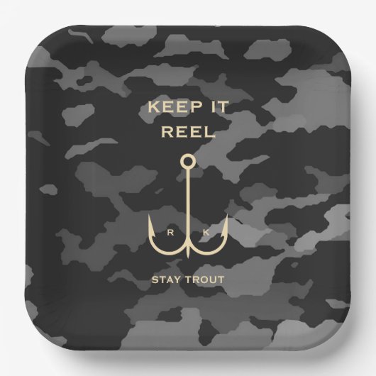 Cool Keep it Reel Vist Funny Vaderdag Camo Papieren Bordje (Voorkant)