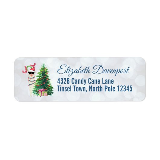 Cool Kerstllama | Joy Typografie | Bokeh Back Etiket (Voorkant)