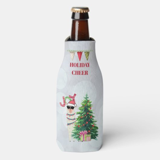 Cool Kerstllama | Joy Typografie Flesjeskoeler (Fles Voorkant)