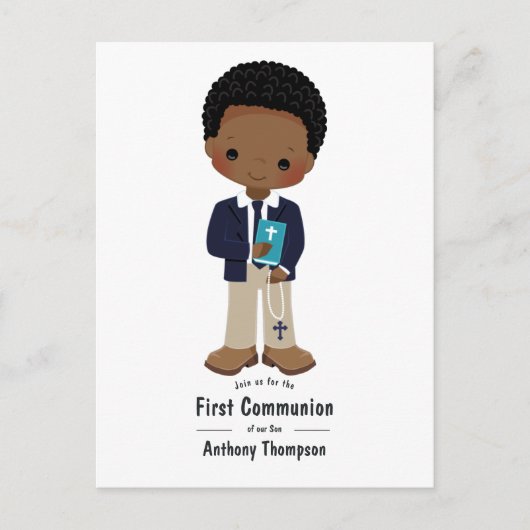 Cool Khaki Black Boy First Heilige Communite Invit Briefkaart (Voorkant)