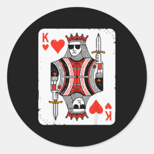 Cool King Of Hearts Valentijnsdag Speelkaart Po Ronde Sticker