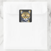 Cool Kitty Kat met Bril Vierkante Sticker (Tas)