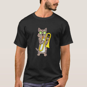 Cool Kitty Kat Speelt op de Trombone en Draagt een T-shirt