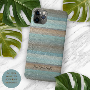 Cool Klasse Artistiek Leer Look Streep Patroon iPhone 11 Pro Max Hoesje