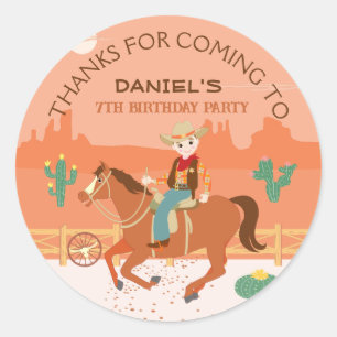 Cool kleine cowboy en paard Verjaardagsfeest Ronde Sticker