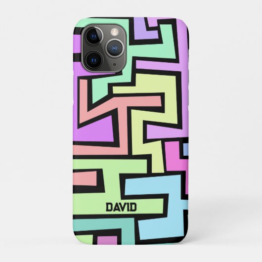 Cool Kleurrijke Neon Maze met naam abstracte kunst Case-Mate iPhone Case (Achterkant)