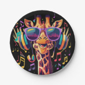 Cool Kleurrijke Party Giraffe met Hoofdtelefoon Papieren Bordje (Voorkant)