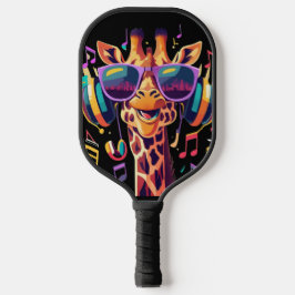 Cool Kleurrijke Party Giraffe met Hoofdtelefoon Pickleball Paddle