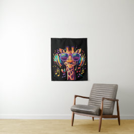 Cool Kleurrijke Party Giraffe met Hoofdtelefoon Wandkleed