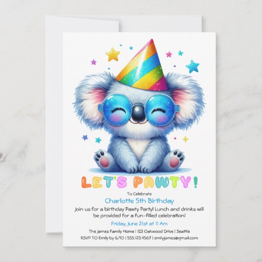 Cool Koala Invitation Anniversaire Parties scintil (Devant)