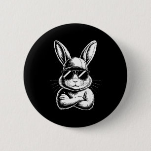 Cool Konijn Gezicht Met Sungles Pasen Dag Voor Jon Ronde Button 5,7 Cm