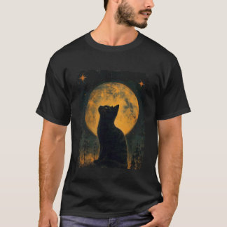 Cool kunst grafische zwarte kat met maan t-shirt