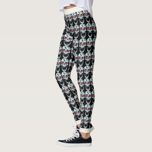 Cool lachen witte schedel rode faux glitter ogen leggings (Links)