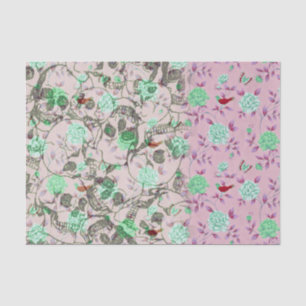 Cool Lady Grunge Skulls en Blauwgroen en roze Flor Tissuepapier