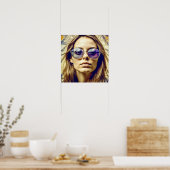 Cool Lady met reflectie in haar zonnebril Poster (Keuken)