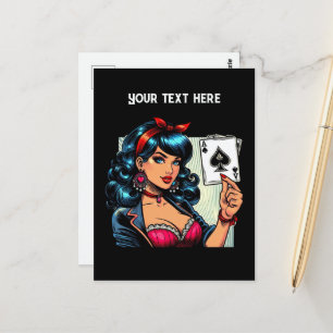Cool lady poker briefkaart