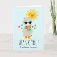 Cool Lama en Lachende Kawaii Zon Dank Je