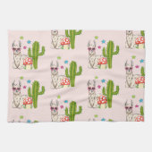 Cool lama in Heart-Shaped Sunbril Pattern Theedoek (Horizontaal)