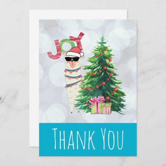 Cool Lama op Silver Bokeh & Icy Blue Bedankkaart (Voorkant / Achterkant)