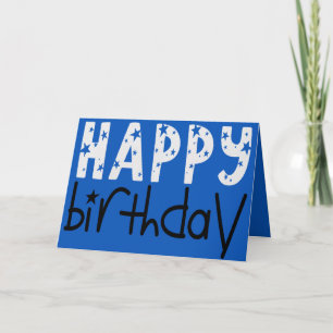 Cool Large Typography Happy Birthday Star Blue Kaart