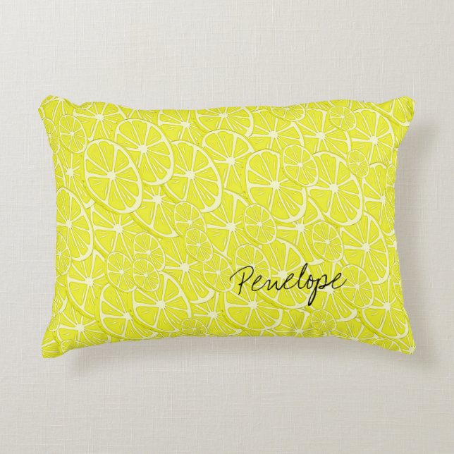 Cool Lemon Slices Pattern Signature Jouw namen toe Accent Kussen (Voorkant)