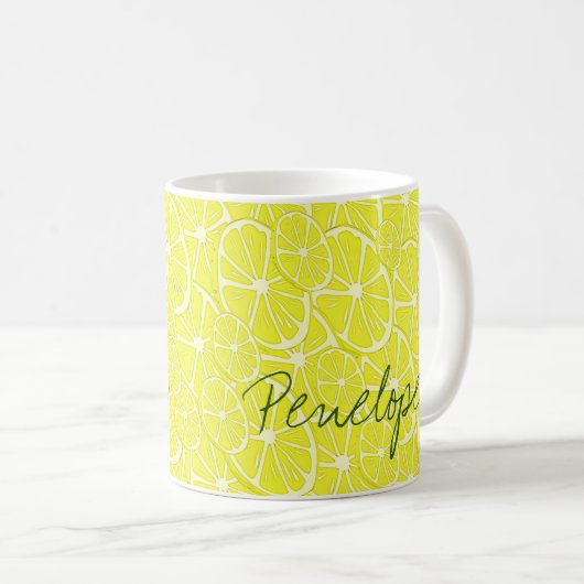 Cool Lemon Slices Pattern Signature Jouw namen toe Koffiemok (Voorkant rechts)