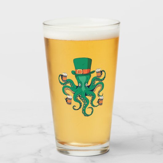 Cool Leprechaun Octopus en Beer St. Patrick's Day Glas (Voorkant gevuld)