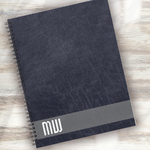 Cool leren metalen streep vet monogram notitieboek