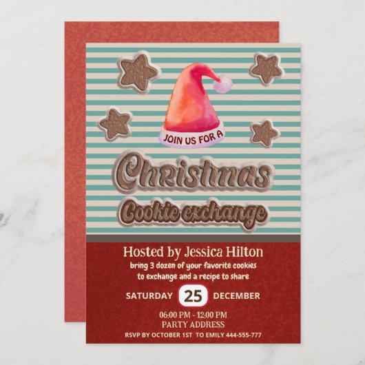 Cool leuk retro santa hoed koekjesruilfeest kaart (Voorkant / Achterkant)