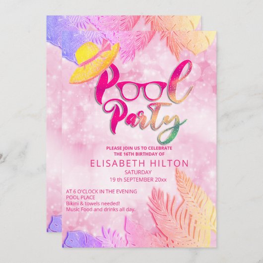 Cool leuk zomerscript poolparty verjaardag kaart (Voorkant / Achterkant)