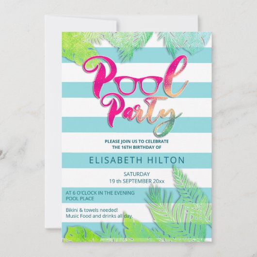 Cool leuk zomerscript poolparty verjaardag kaart (Voorkant)