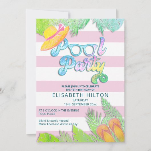 Cool leuk zomerscript poolparty verjaardag kaart (Voorkant)