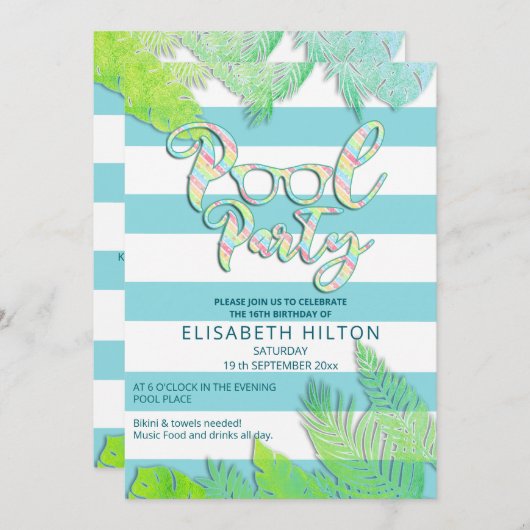 Cool leuk zomerscript poolparty verjaardag kaart (Voorkant / Achterkant)