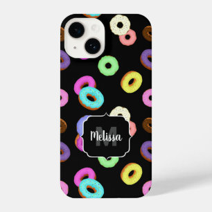 Cool leuke kleurrijke donuts patroon zwart Monogra iPhone 14 Hoesje