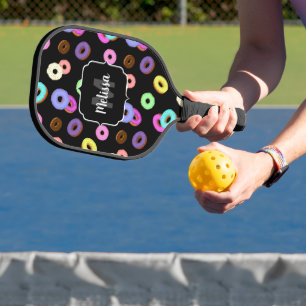 Cool leuke kleurrijke donuts patroon zwart Monogra Pickleball Paddle