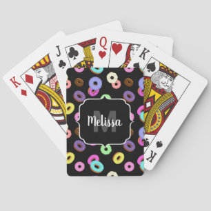 Cool leuke kleurrijke donuts patroon zwart Monogra Pokerkaarten