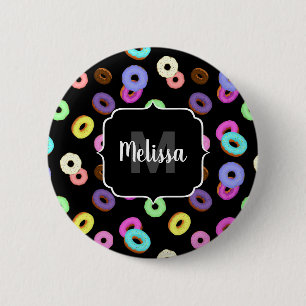 Cool leuke kleurrijke donuts patroon zwart Monogra Ronde Button 5,7 Cm