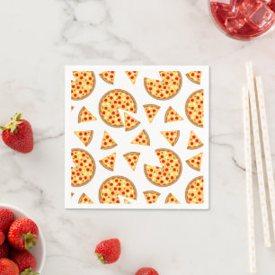 Cool leuke pizza en plakjes patroon op wit papier servet