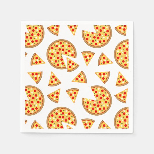Cool leuke pizza en plakjes patroon op wit papier servet (Voorkant)