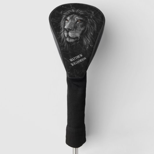 Cool Lion Black Marble Background Monogram Golfheadcover (Voorkant)
