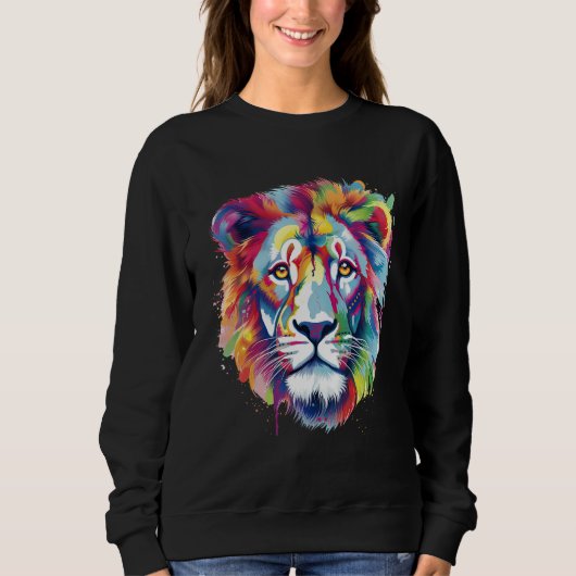 Cool Lion Head with Bright Colorful Trui (Voorkant)