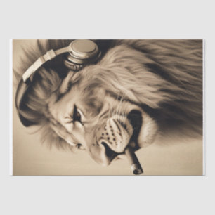 Cool Lion met hoofdtelefoon Roken decoupage / tiss Tissuepapier