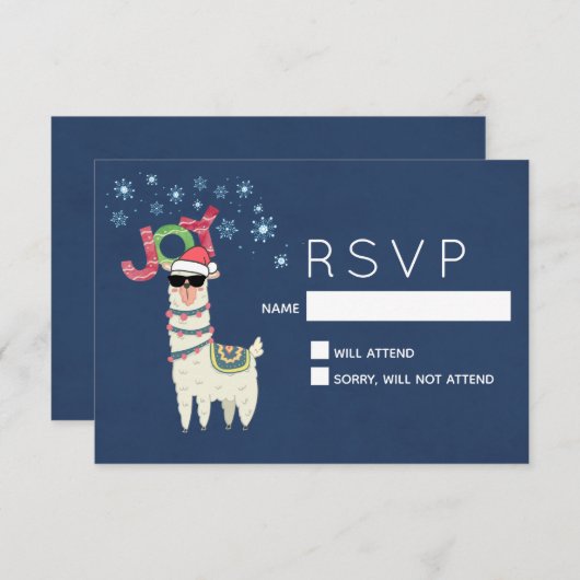 Cool Llama à Santa Hat avec Snowflakes RSVP (Devant / Derrière)