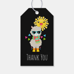 Cool Llama en het glimlachen Kawaii Sun Dank u Cadeaulabel