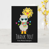 Cool Llama en het glimlachen Kawaii Sun Dank u Kaart (Gele Bloem)