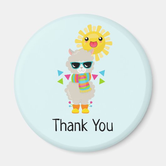 Cool Llama en het glimlachen Kawaii Sun Dank u Magneet (Voorkant)