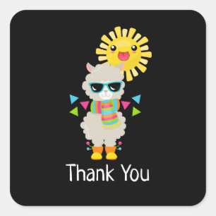 Cool Llama en het glimlachen Kawaii Sun Dank u Vierkante Sticker