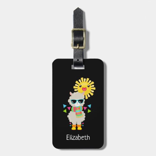 Cool Llama en Smiling Kawaii Sun Bagagelabel (Voorkant verticaal)