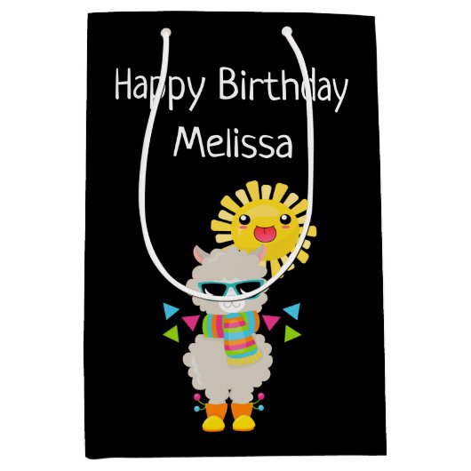 Cool Llama en Smiling Kawaii Sun Birthday Medium Cadeauzakje (Voorkant)
