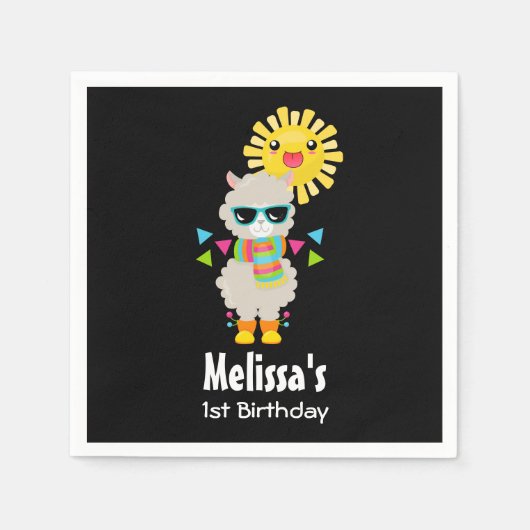 Cool Llama en Smiling Kawaii Sun Birthday Servet (Voorkant)